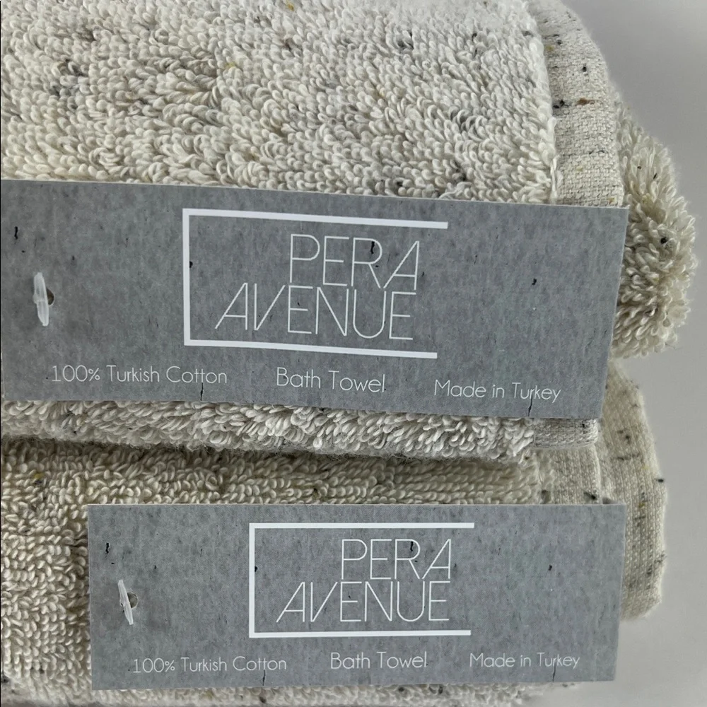 Pera Avenue Turkish Cotton Bath Towels Tan Black Speckles Plush Set of 2 NEW